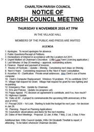 PC meeting Thu 6 Nov 7pm